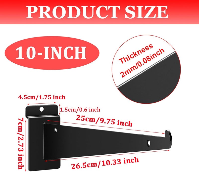 ALISWAT 24Pcs Heavy Duty Slatwall Knife Shelf Bracket, 10 inch Metal Shelf Bracket for Slat Wall, Black Slatwall Accessories With Lip, Gridwall Brackets Hooks for Slatwall Panels Shelf Display Home Commercial - Image 2